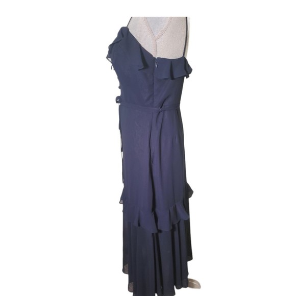 Betsy & Adam tiered chiffon navy blue sleeveless strap ruffled size 6 - Picture 3 of 12